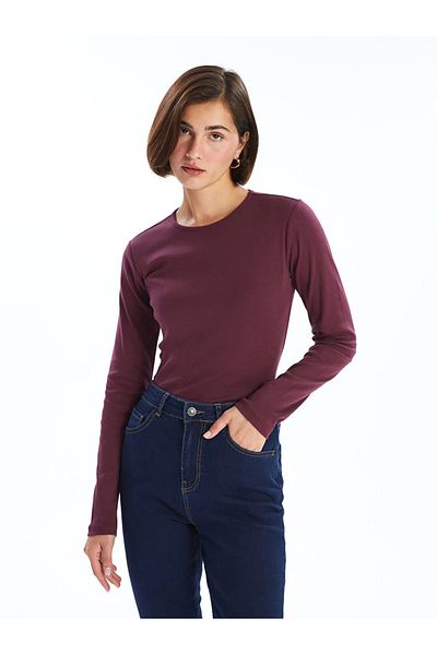 LC Waikiki LCWAIKIKI Basic Plum - Decolteu, mânecă lungă, body pentru femei