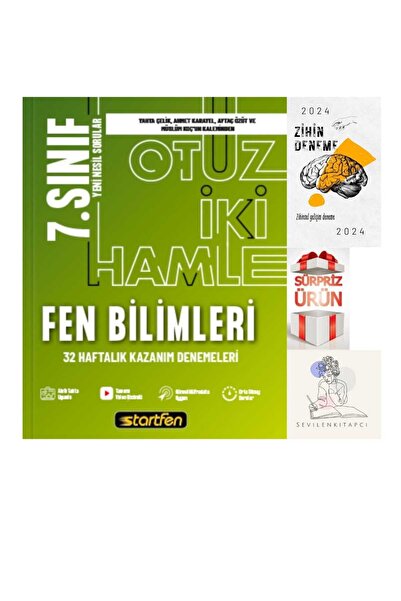 Startfen 7.SINIF FEN 32 HAMLE DENEMELERİ+ZİHİN DENEME+HEDİYE(SEVİLENKİTAPCİ)