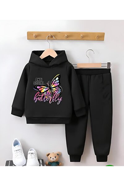 BYMEER Fekete Anti Sogıal Butterfly nyomott gyerek tréningruha szett