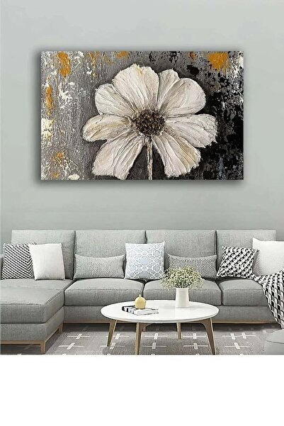 PrintiesPlus Modern Yağlı Boya Görünümlü Çiçek Duvar Kanvas Tablo