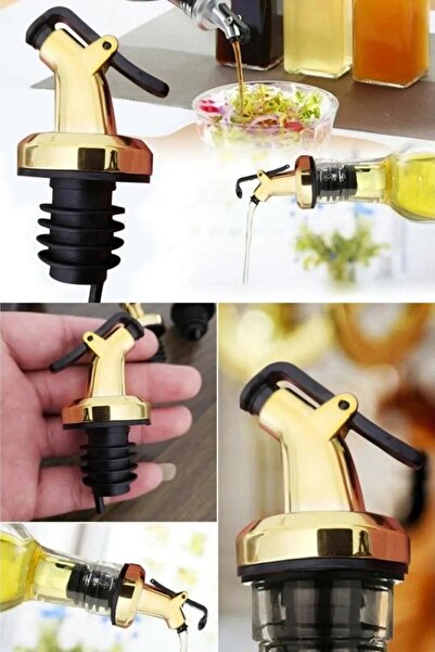 Tomurcukhome Gold Set of 3 - Oil Pot with Bottle Tip, Drip-Free Sauce Bowl and Oil Pot Lid