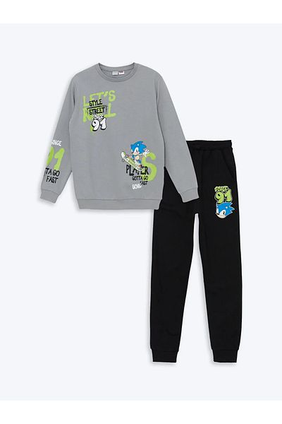 LC Waikiki LCW Kids - Σετ φόρμας για αγόρι σε γκρι στάμπα με λαιμόκοψη