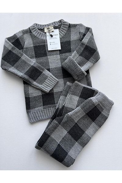 EYC BABY Plaid Patterned Crew Neck Knitwear Set - Lower and Upper Set