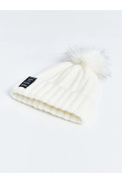LC Waikiki Lcw Accessories - Ecru Girl's Beret with Pompom Detail