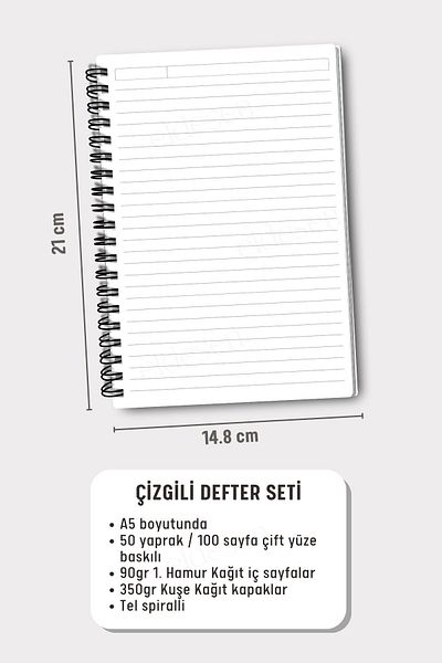 Eldesen Tasarım A5 Size Spiraled Lined Notebook Set of 4 - 50 Sheets 100 Pages