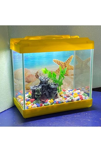 Fauna Pet Supplies Işıklı Aksesuarlı Mini Akvaryum Japon/beta Balığı Için (23X20X12CM KARIŞIK RENK)