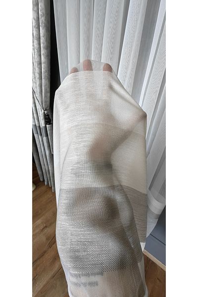 Yuka Cremă Alb Gri Dună orizontală 1/3 Pliu strâns Tulle Ecru Perdele Nu se îndoaie Nu se călcă