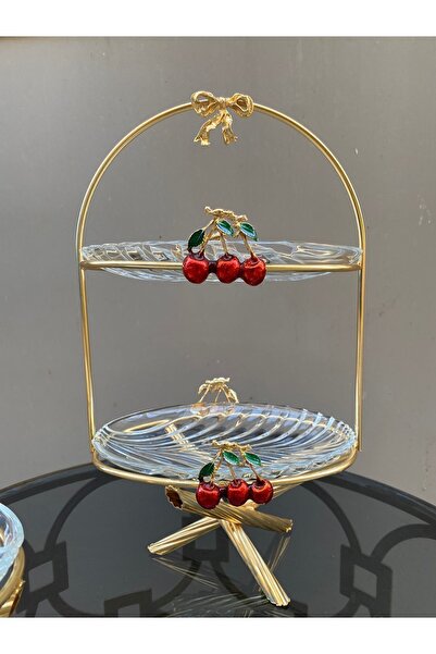 vanilya accessory Cherry 2-Tier Glass Presentation Holder Gold Color
