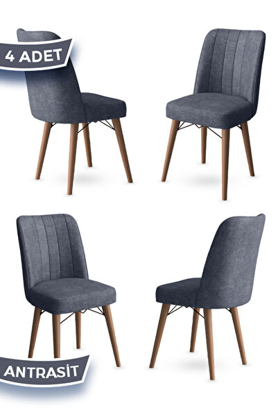odrina Tezun Serisi 4 Adet Antrasit Mutfak Sandalyesi 1. Sınıf Kumaş Pinotex Ayaklı Sandalye