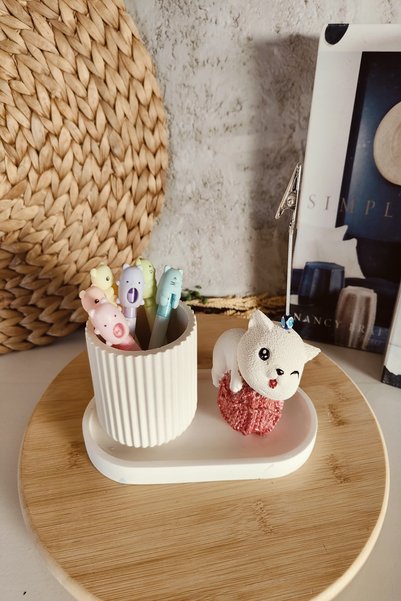 puridadesign Decorative Cute Cat Notepad and Pen Holder Set