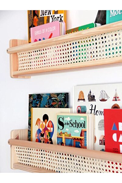 metre dizayn Ahşap Hazeran Rattan Duvar Rafı Çocuk Odası Montessori Kitaplık ...