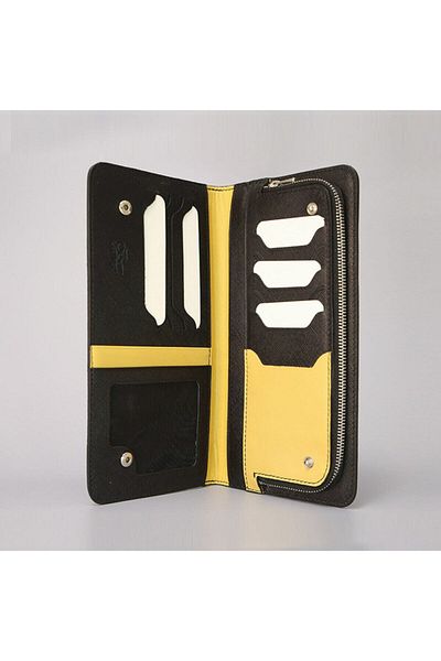 BON CARNET Кожен портфейл Acar Keops от черно и жълто - цип и копче, 11*21 см
