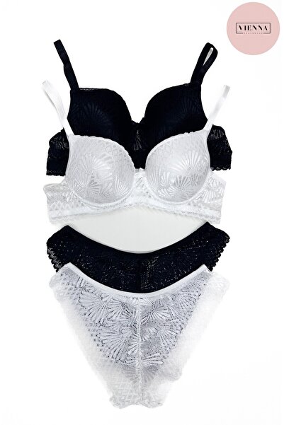 Vienna Underwear طقم حمالة صدر نسائية غير مبطنة من الدانتيل مكونة من قطعتين -...