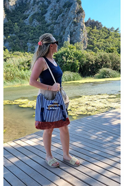 Old Cotton 8205 Aborda Plaj Çantası Salaş Vintage Lacivert