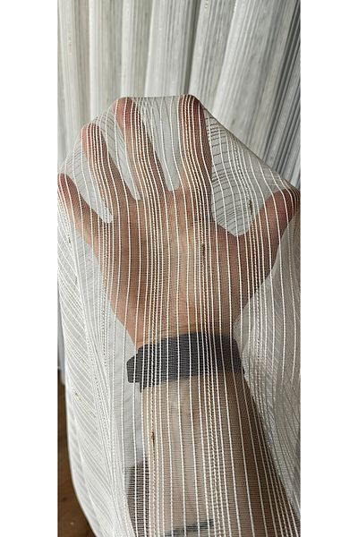 Yuka 1/3 Close Pleat Ecru Tulle - Non-Wrinkle Ironing Curtain with Gold Drop Detail