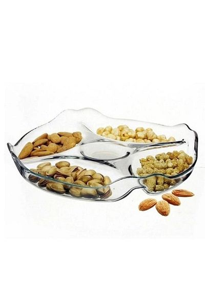 Paşabahçe Glass 5 Compartment Serving Plate Snack Breakfast Bowl 25cm 10467