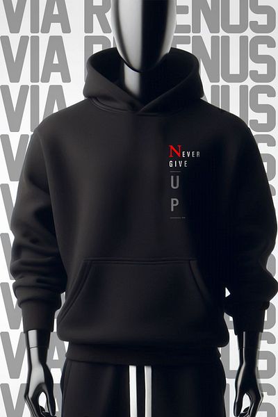 Vordevia Never Give Up 3 Thread Wide Fit - Μπλούζα με μαύρη κουκούλα με στάμπα μπροστά και πίσω