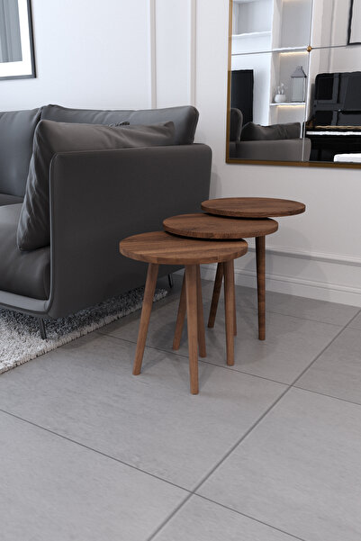 Enda Home Aspar 3'lü Ahşap Ayaklı Zigon Sehpa
