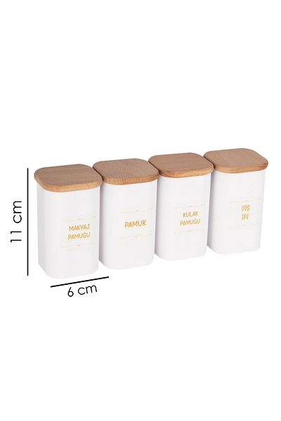 Lizzy 4-Piece White Wooden Lid Cotton Ear - Makeup, Floss Jar Acrylic