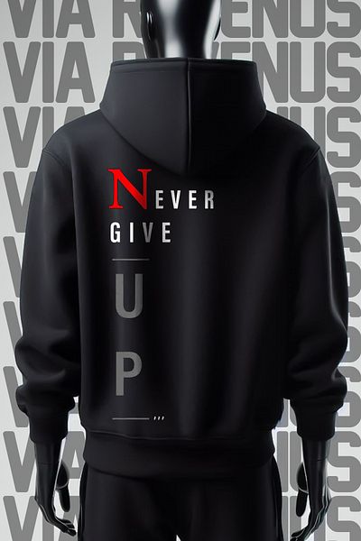 Vordevia Never Give Up 3 Thread Wide Fit - Μπλούζα με μαύρη κουκούλα με στάμπα μπροστά και πίσω