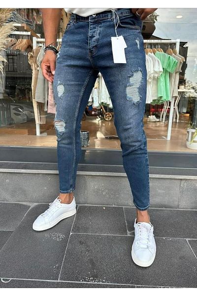 TÜZeMEN Ανδρικό Slimfit Ripped Model Blue Jeans