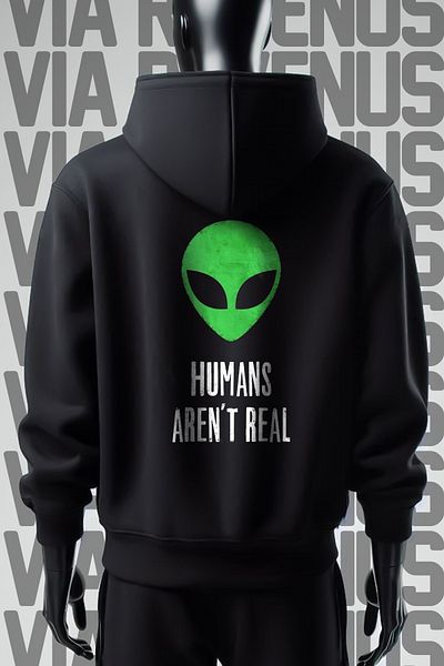 Vordevia Humans Aren't Real - Φούτερ με φαρδιά εφαρμογή με μαύρη κουκούλα 3 νημάτων