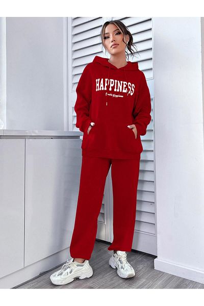 MODARİCH Red Happiness Women's Tracksuit Set - Oversize Hoodie