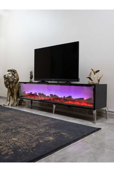 BSRMOBİLYA Leon Şömineli Tv Ünitesi 170 X 30 Antrasit Renkli