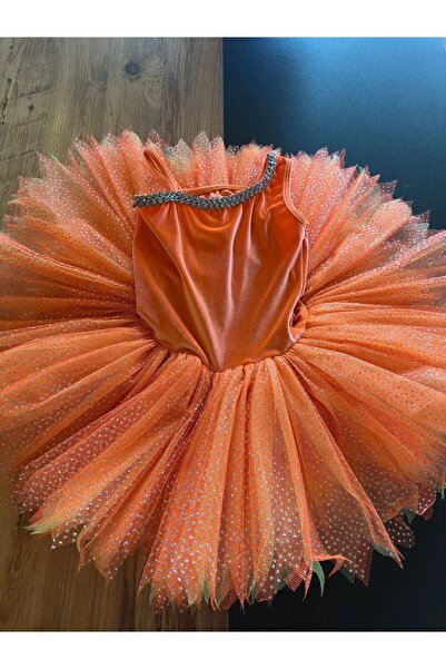 MISSY WINGS Turuncu Kız Çocuk Bale Tütüsü Parti Elbisesi