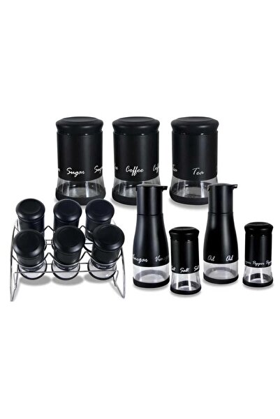 GÖNÜL 13 Piece Black Color Glass Spice Set Fmag3146