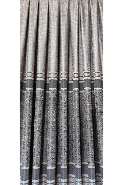 Yuka Curtain Grey Mink Board Backdrop - Anthracite Stripe, Single Wing, Close Pleated Jacquard Glossy