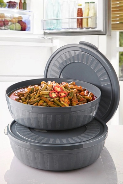 Open Home Concept 4 Pieces Round Storage Container Set with Lid - Bowl Microwave & Freezer Compatible 4 Lt Anthracite