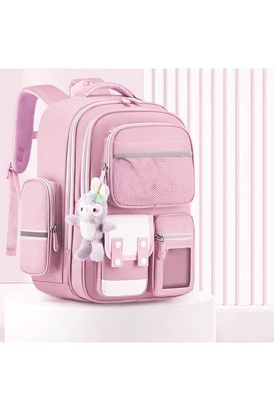 RKY SERENITY Design elegant - Rucsac de școală cu 7 compartimente cu suport pentru spate și accesorii