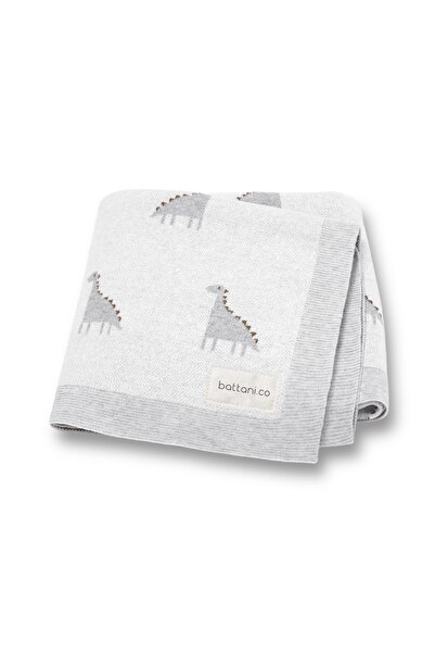 Battani.Co تريكو بطانية أطفال محبوكة لطفلة وصبي ديناصور رمادي 90 سم × 110 سم