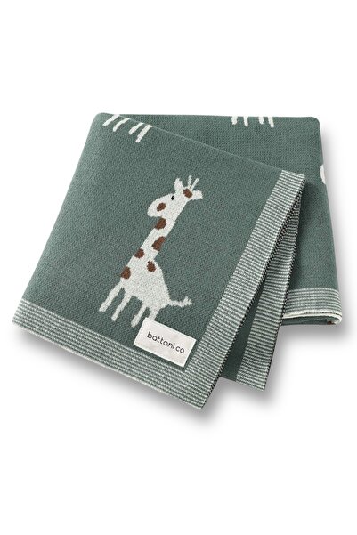 Battani.Co تريكو بطانية أطفال محبوكة لطفلة وصبي زرافة خضراء 90 سم × 110 سم