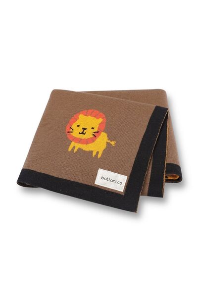 Battani.Co Kız Ve Erkek Bebek Için Triko Örgü Bebek Battaniyesi Kahve Aslan 9...
