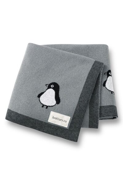 Battani.Co Kız Ve Erkek Bebek Için Triko Örgü Bebek Battaniyesi Koyu Gri Peng...