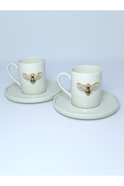 PARILTI HOME COLLECTİON طقم أكواب بلون القهوة لشخصين - تفاصيل نحلة