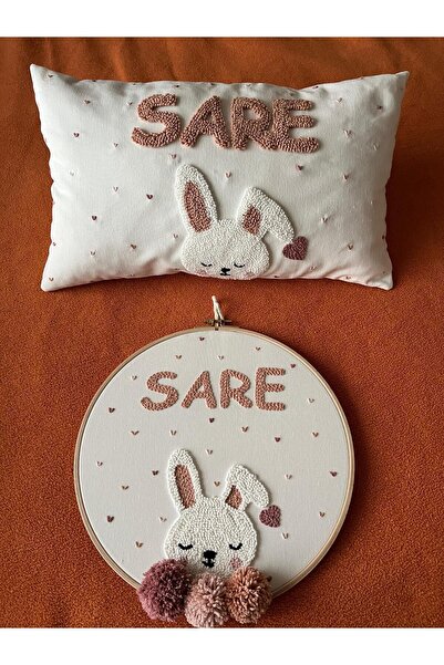 punch passion İsimli Bebek kapı süsü-takı yastığı takımı, punch nakışlı (İÇ D...