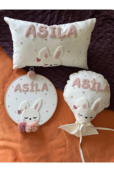 punch passion İsimli Bebek kapı süsü-takı yastığı takımı (3'lü), punch nakışl...