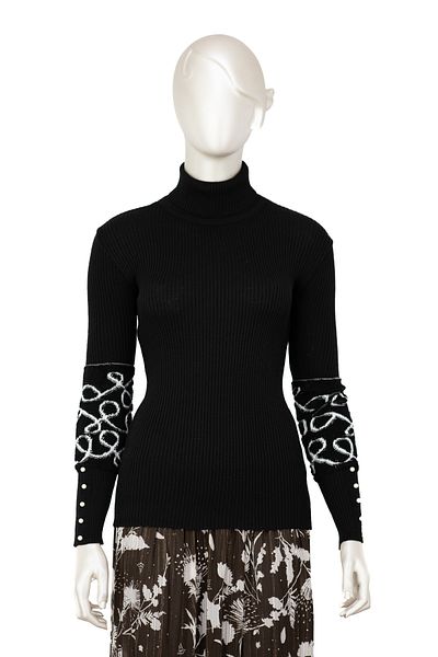 Oppland Mâneci de iarnă pentru femei, cu mărgele elegante, decolteu cu gât complet, tricotaje tricotate, pulover Badi