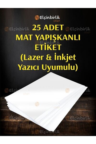 elçinbirlik 25li Kartuşlu Mürekkepli Tüm Yazıcılara Uygun Yapışkanlı Mat Kuşe Etiket Yapışkan