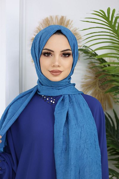feronis Μοντέλο Hijab Γυναικείο Μπαμπού Κρασ Σάλι _Μπλε