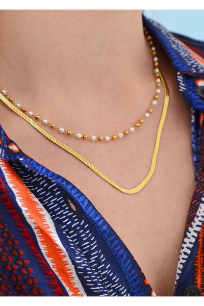 Duke Nickle Women's Steel Necklace with Bead Detail Italian Chain - Ideal for Women Who Love Elegance