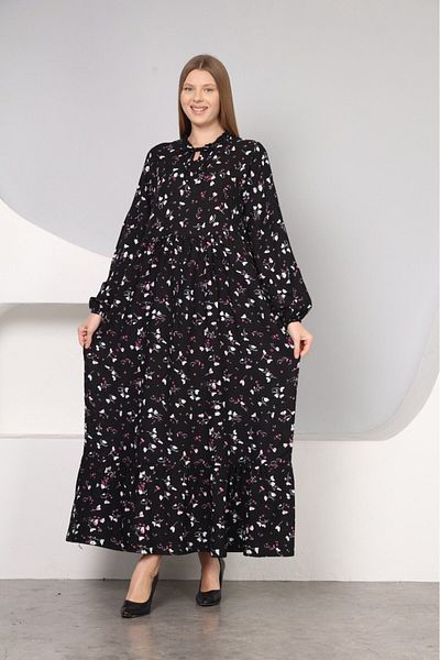 mervemoda Βαμβακερό ύφασμα - Γυναικείο καλοκαιρινό φόρεμα με μακριά μανίκια