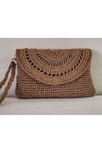 ÖRGÜCÜ KEDİ Hasır  Kağıt Ip  El Örgüsü  Clutch Portföy  Çanta
