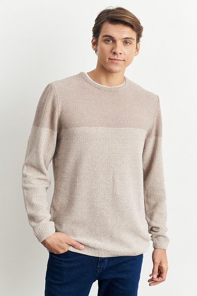 ALTINYILDIZ CLASSICS Μπεζ Κρεμ Ανδρικό Πλεκτό Πουλόβερ - Crew Neck, Standard Fit