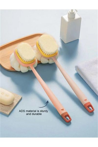 BEYZANA 2 in 1 shower body brush with bristle and loofah Long Handle Back Brush