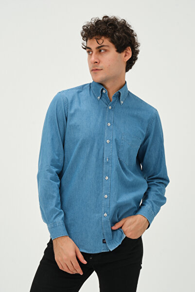 PSY Erkek A.Mavi Denim Regular Fit Uzun Kol Gömlek