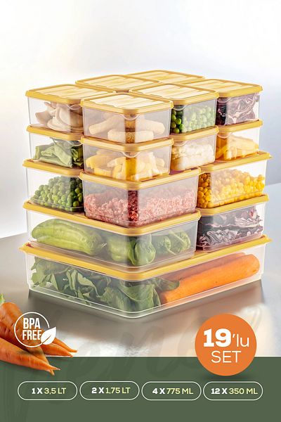 Vienev 19 Pieces Yellow Microwavable Freezer Storage Refrigerator Organizer